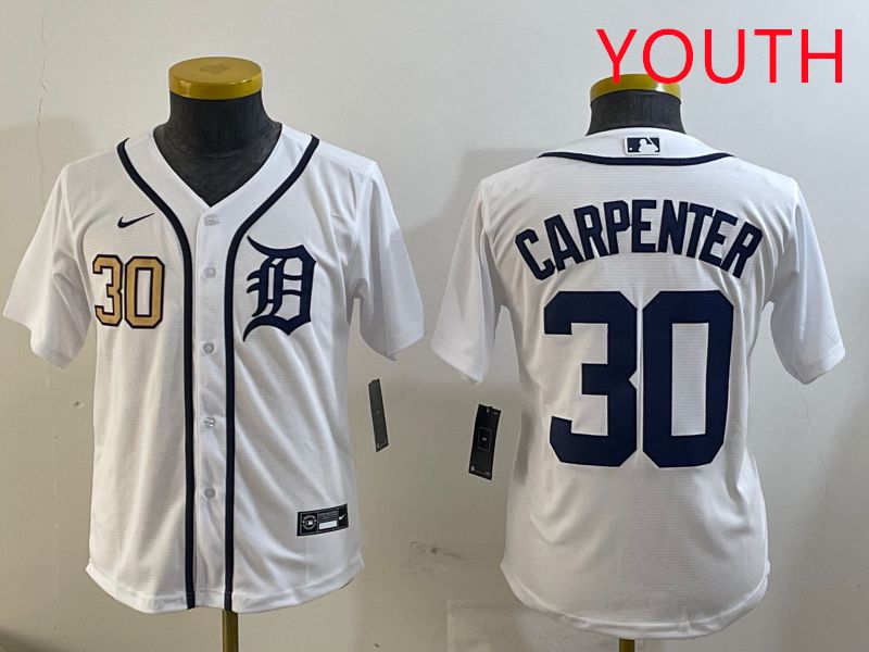 Youth Detroit Tigers #30 Carpenter White Game 2025 Nike MLB Jersey style 1